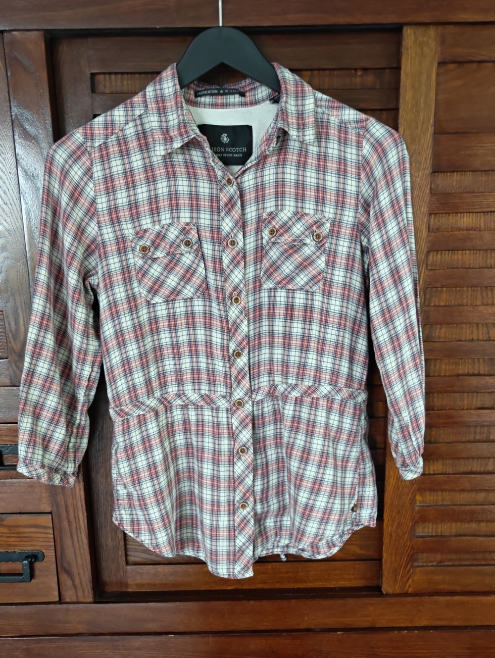Maison Scotch Plaid Flannel Shirt — Cinched Waist — Size Small/XS